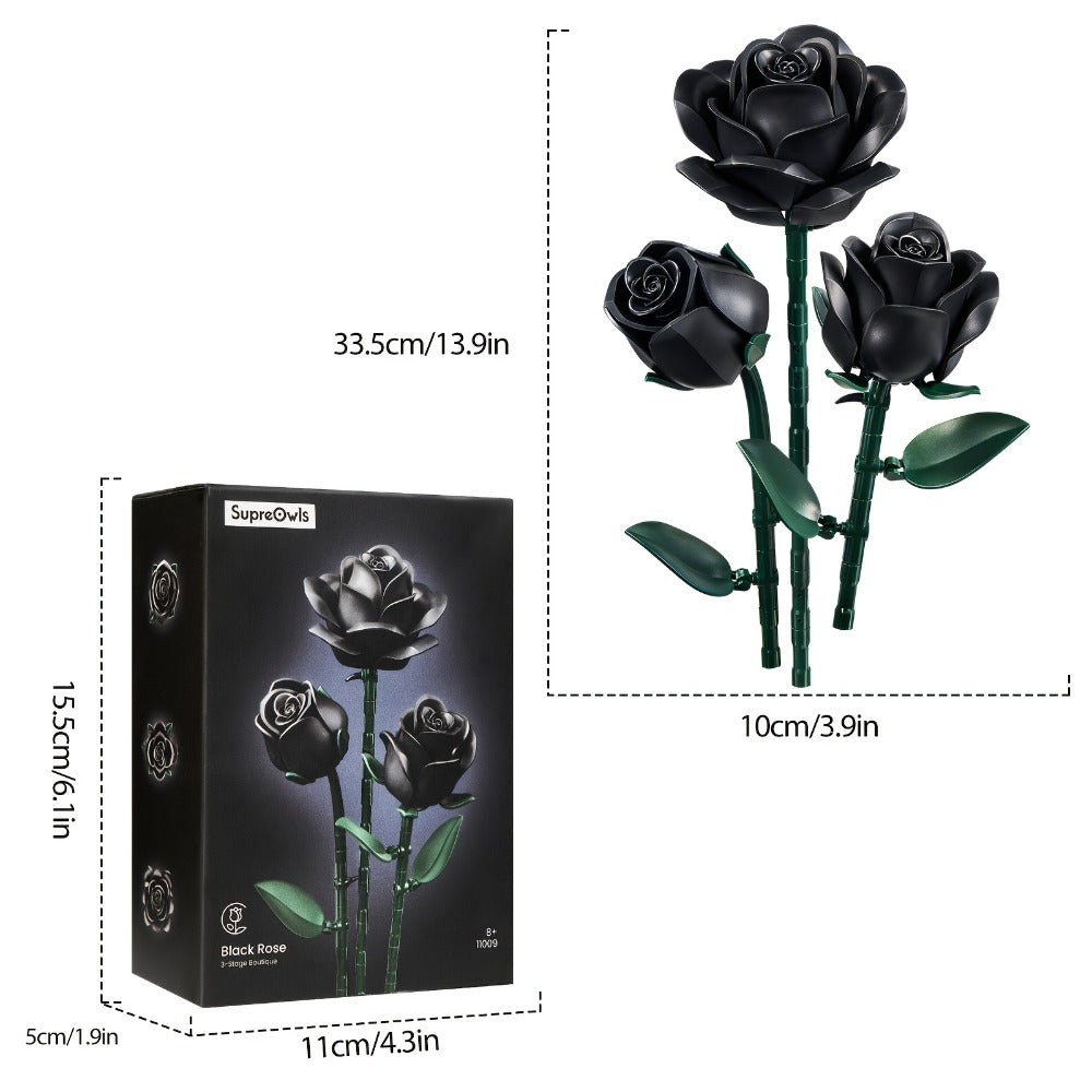 Building Block Set Black Rose Bouquet, 152-Piece Three-Flower Model with Adjustable Stems and Leaves for Display — image 9