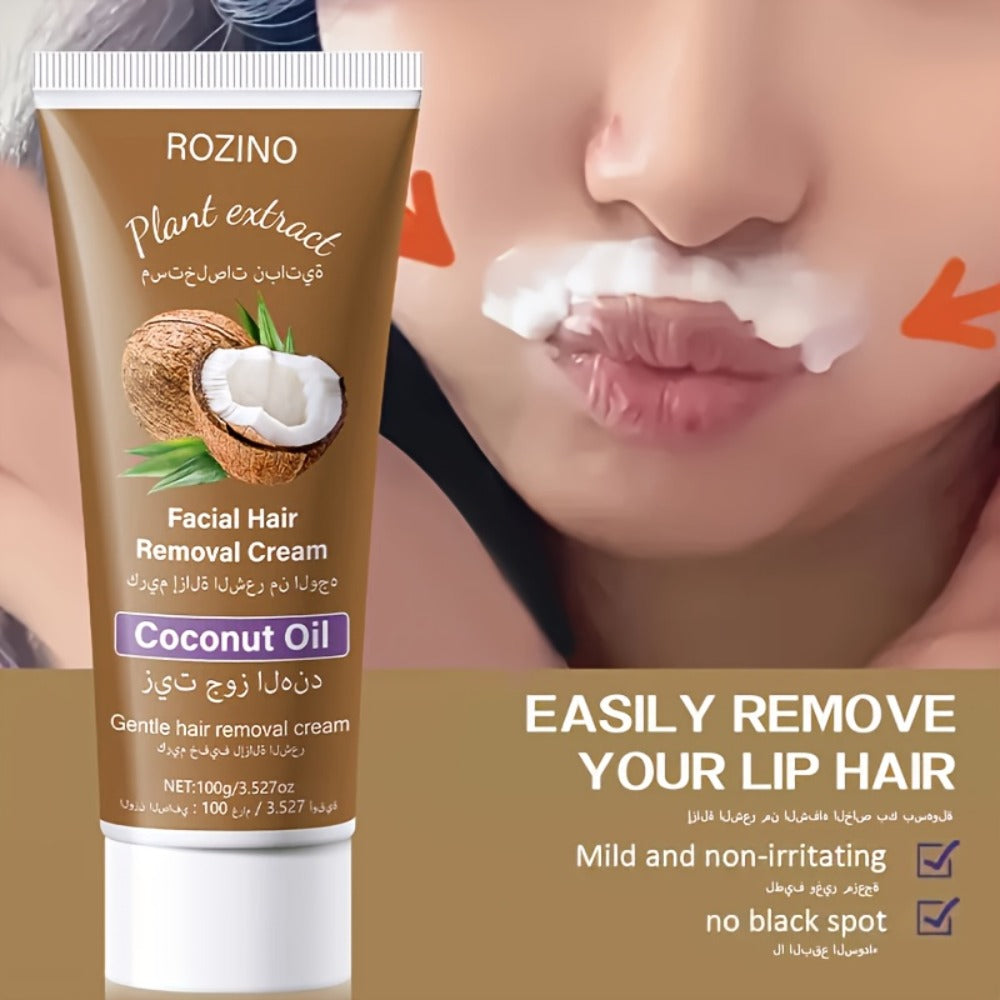 Hair Removal Cream ROZINO 100g Coconut Tube with Carton for Women’s External Body Grooming Routine — image 6