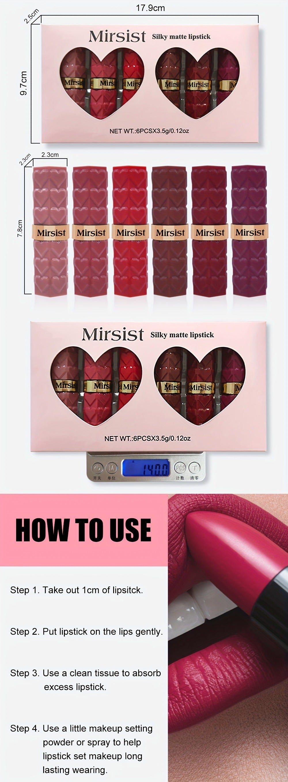 Lipstick Set, Mirsist 6-Piece Silky Matte Bullet Collection in Nude, Red, Brown, Berry and Plum Colors — image 17