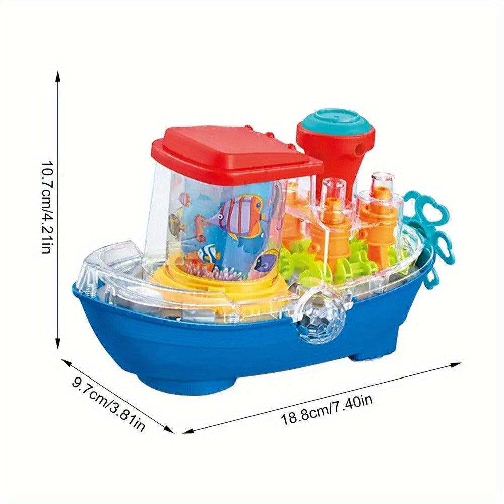 Interactive Sensory Boat Toy for Toddlers 2+, Underwater Ocean Theme with Fish & Coral, Rotating Scroll Screen & Music — imag