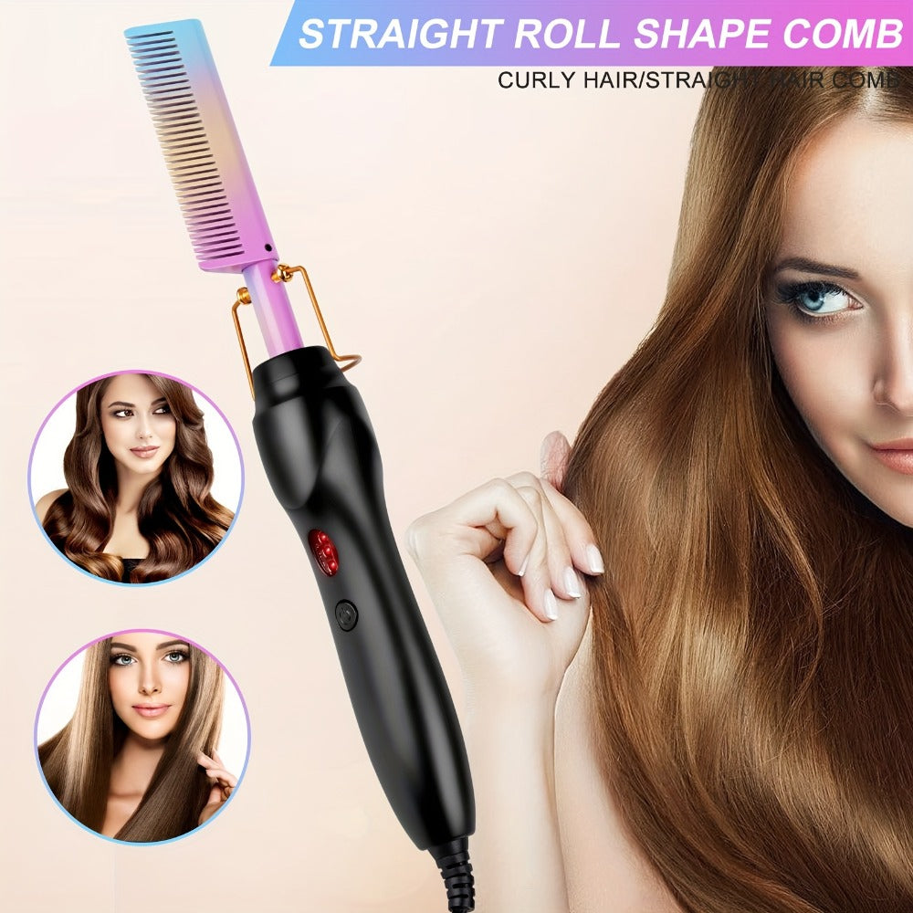 Electric Hot Comb Heated Beard Straightener Brush Fast Heating Anti-Scald Ceramic 2-in-1, for Home, Travel and Salon Hair Sty