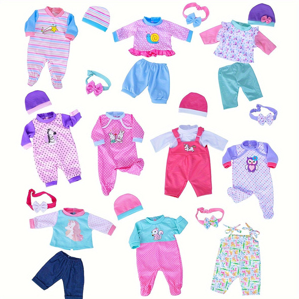 10-Outfit Doll Clothes Set for 14–16-Inch Newborn-Style Dolls with One-Pieces, Tops, Pants and Headwear — image 1