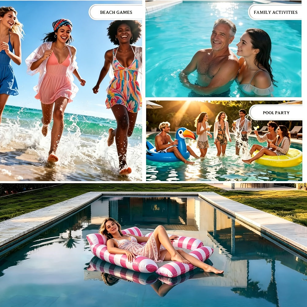 Striped Mesh Pool Float Chair Set, 110cm Size in Blue, Dark Blue, Pink or Mixed Two- and Three-Piece Options — image 9