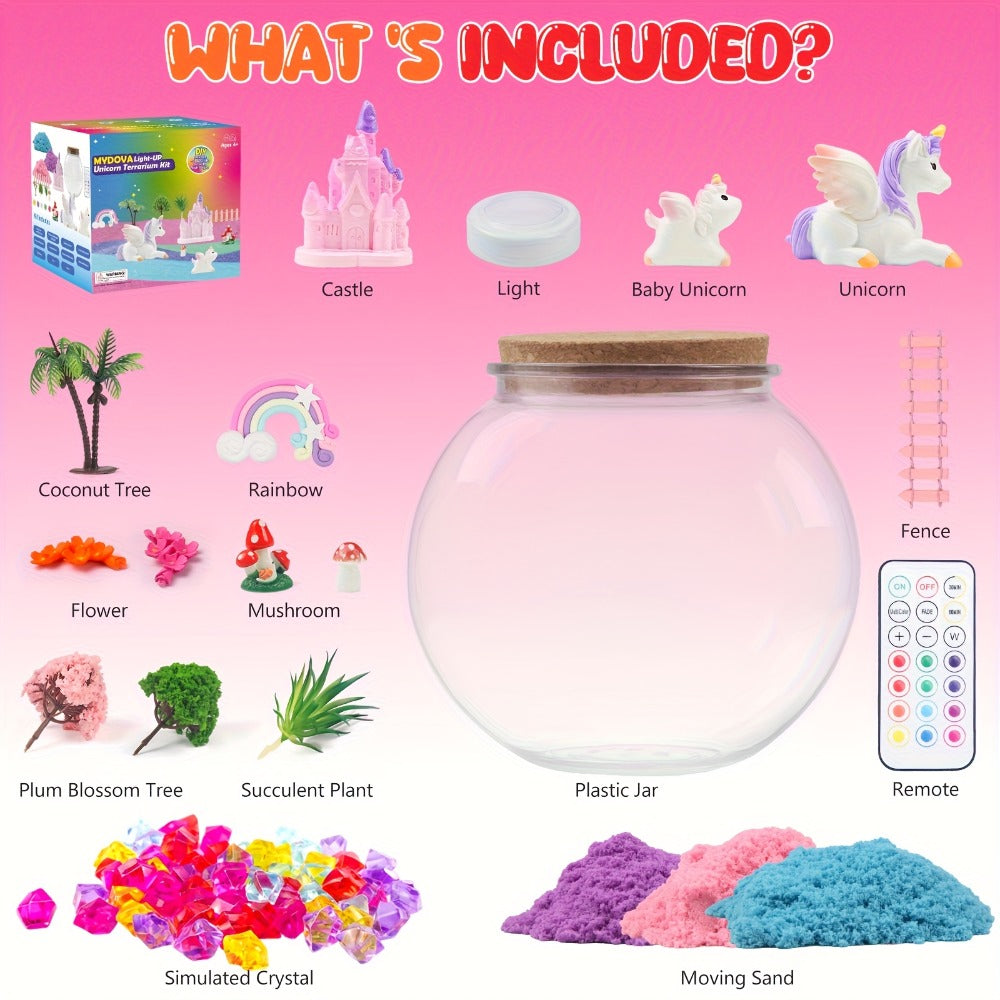 Unicorn Terrarium Craft Kit with Decorative Globe, Multicolor LED Light, Remote and Layered Sand Accessories — image 4
