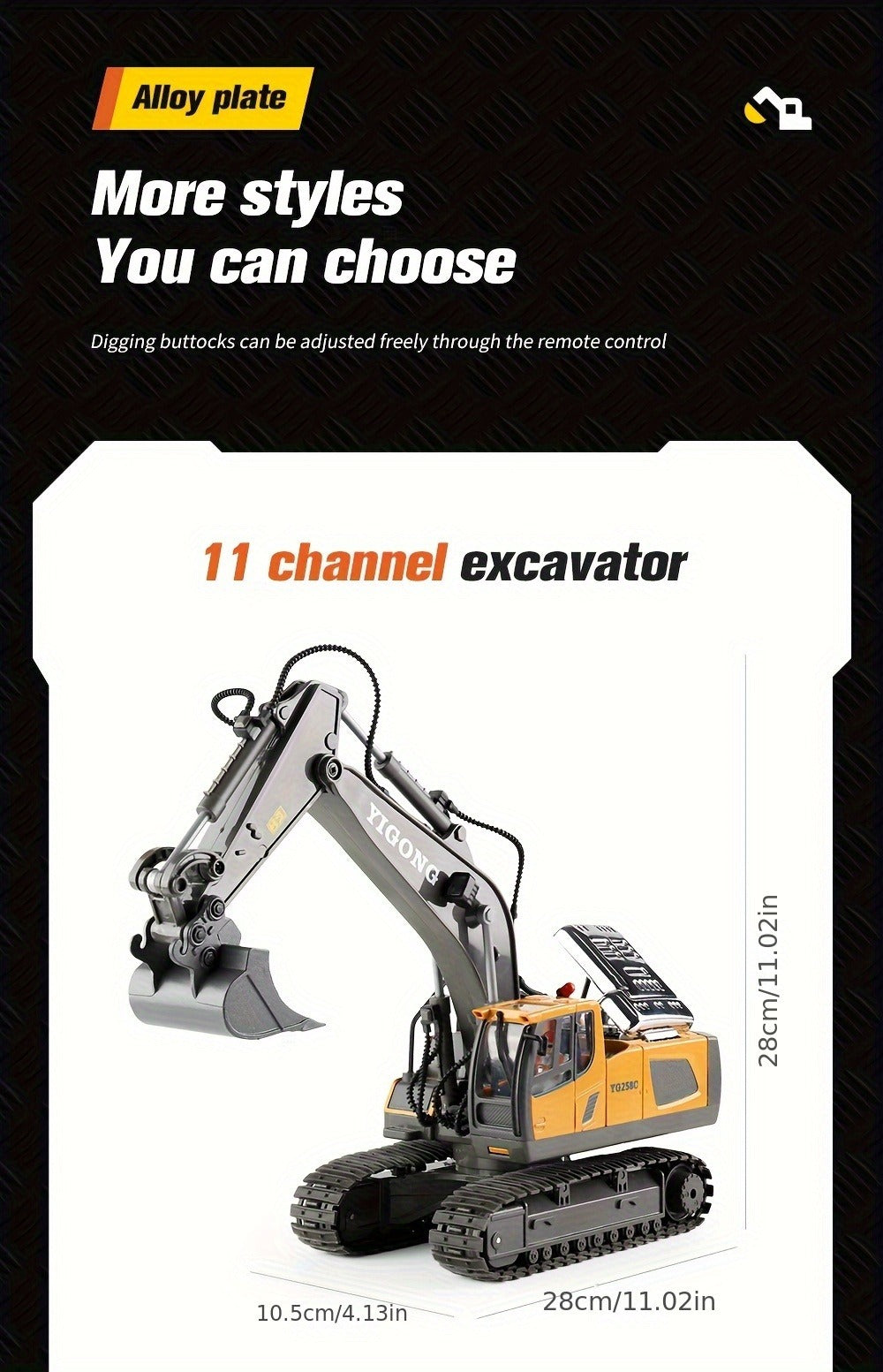 RC Bulldozer 1:24 Scale Alloy with 680° Rotation & Working Arm, 2.4GHz Remote Control Construction Vehicle for Kids — image 1