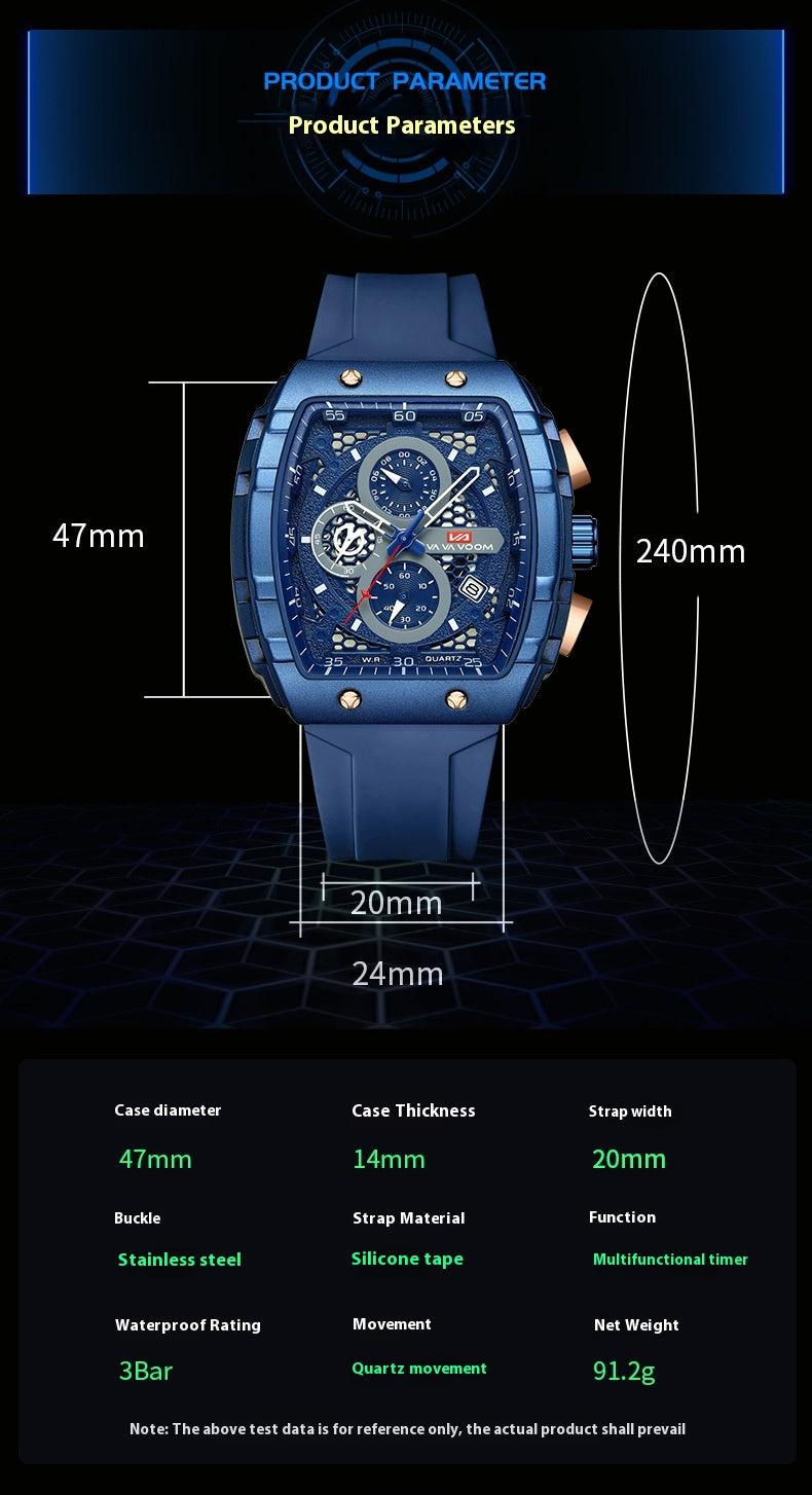 Multifunctional Business Waterproof Calendar Wine Barrel Non-automatic Mechanical Watch