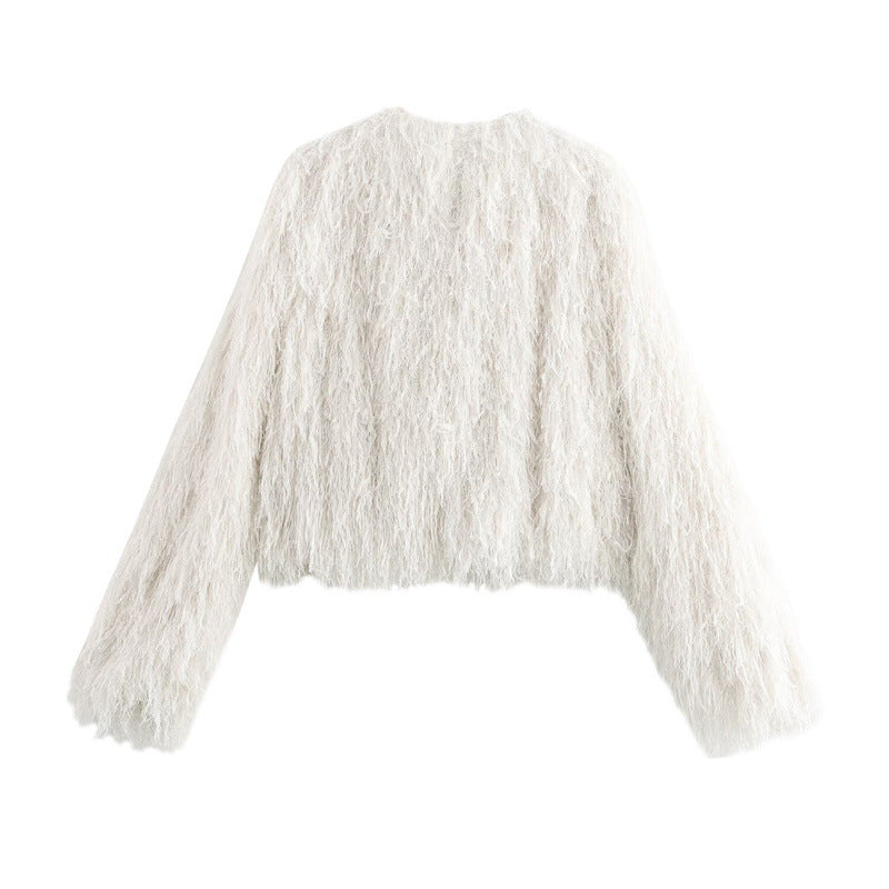 Metallic Color Fringe Trim Jacket Coat For Women