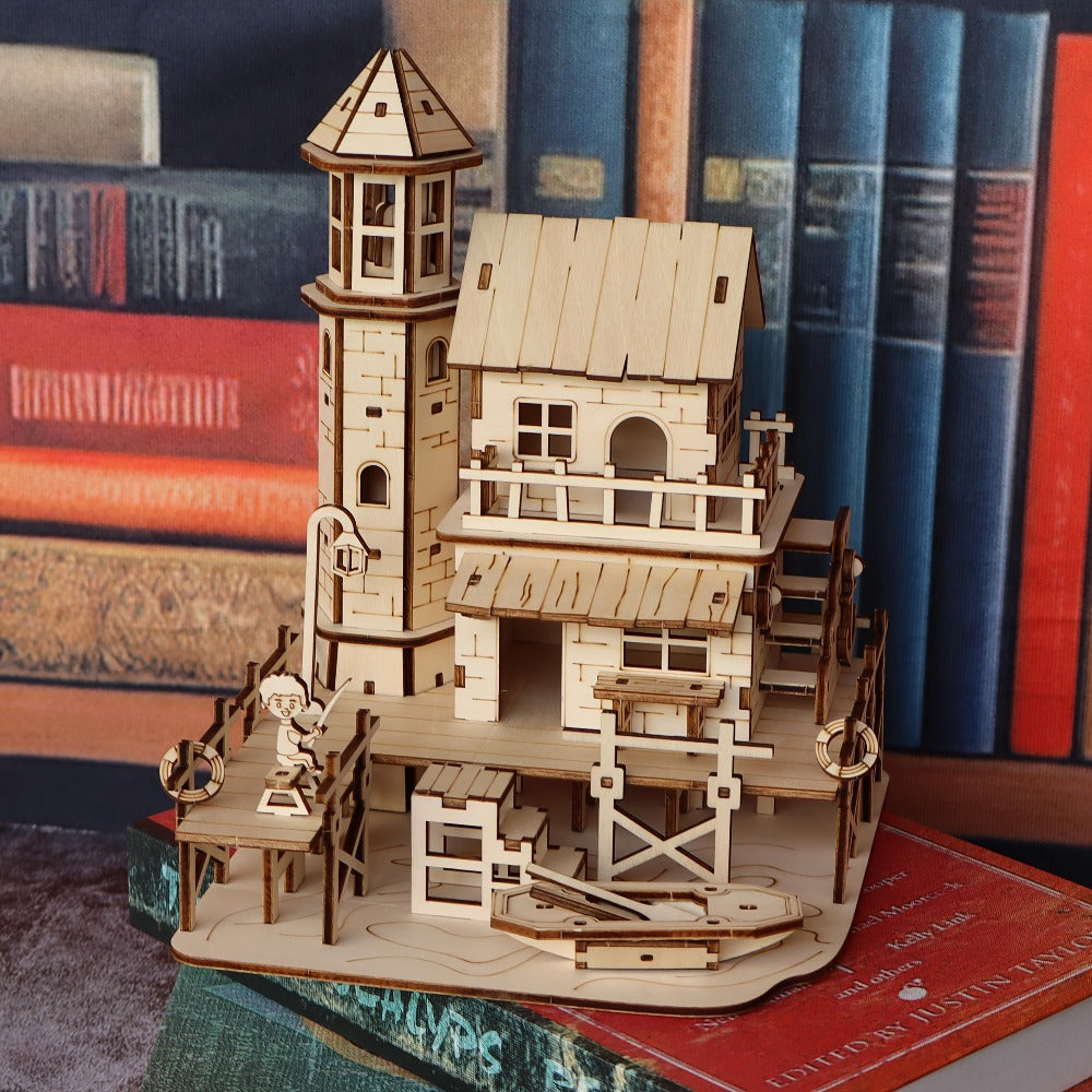 Wooden Building Model Kit with Fisherman's Hut, Treehouse-2 or Cowboy Bar Checkout Designs — image 2