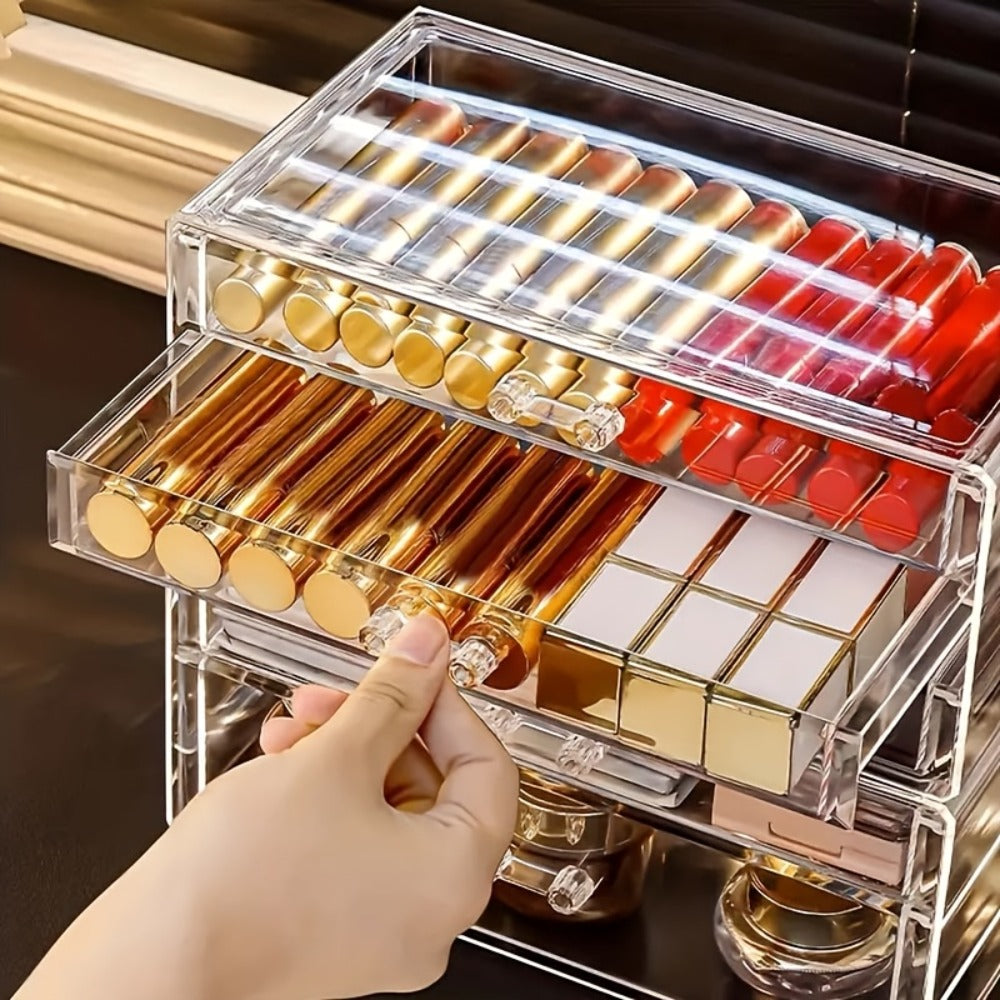 Clear Acrylic Makeup Organizer 5-Tier with Drawers Dustproof Cosmetic Storage for Lipstick Foundation Brushes Skincare — imag