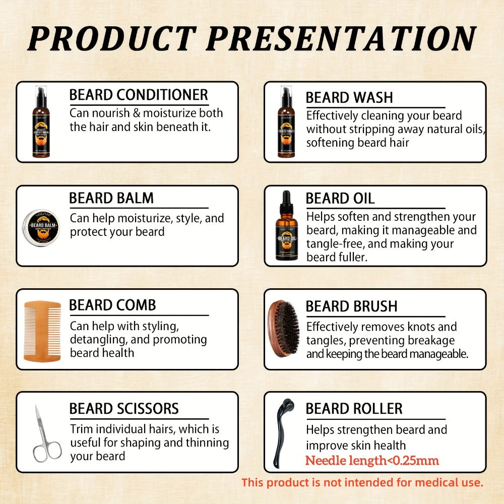 Beard Oil & Balm Grooming Kit for Men – 9-Piece Complete Beard Care Set with Conditioner Wash Brush Comb Clippers Travel Pouc
