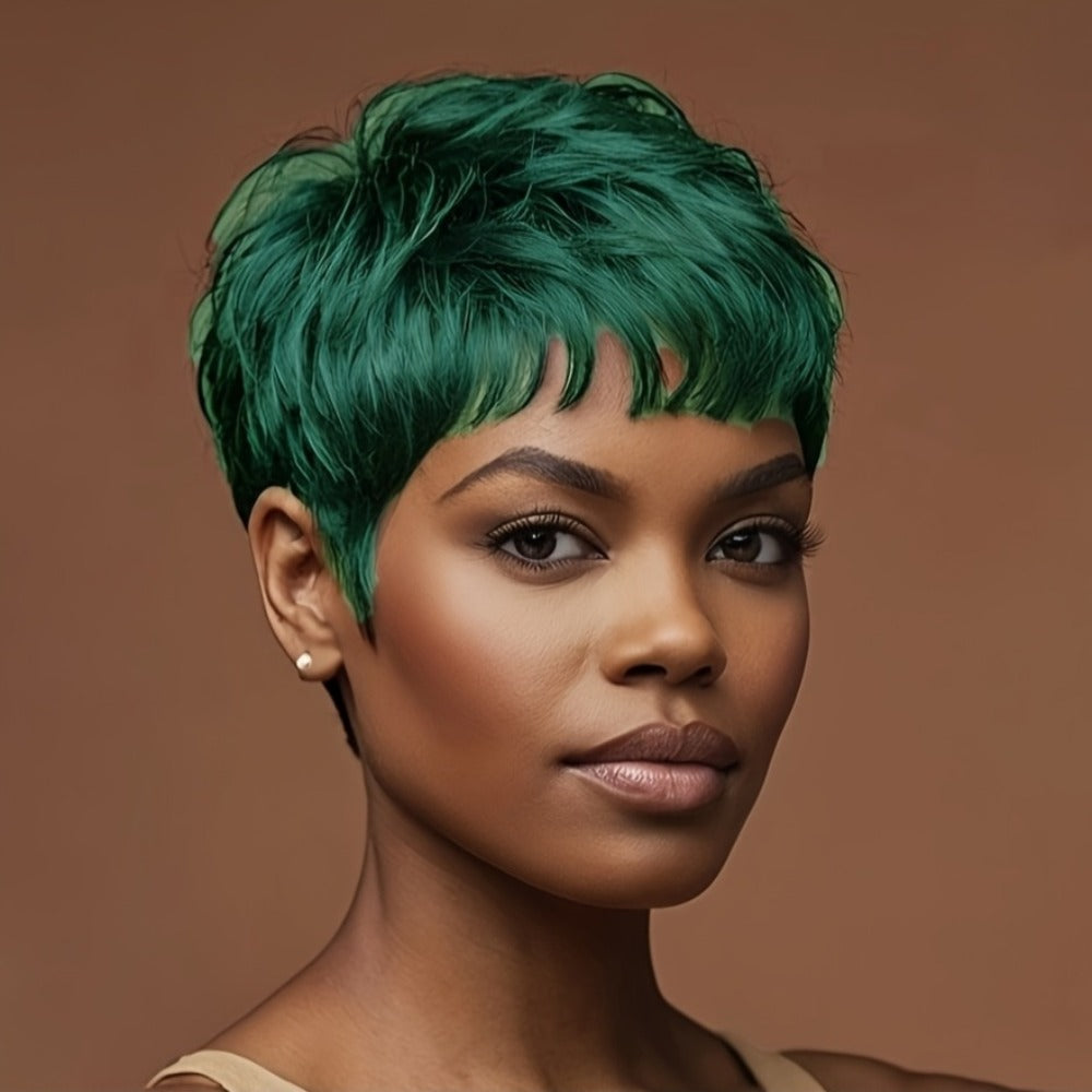 Synthetic Wig 4-Inch Short Waves with Bangs in Red, Black, Green, Blue or Orange-Auburn for Cosplay Looks — image 5