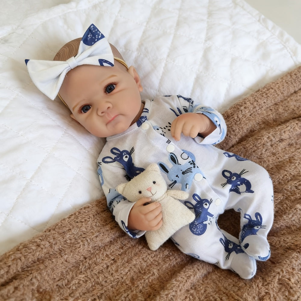 18-Inch Baby Doll in Blue-Print Outfit with Sleeping or Open-Eye Face Options and No Bottle or Pacifier — image 6