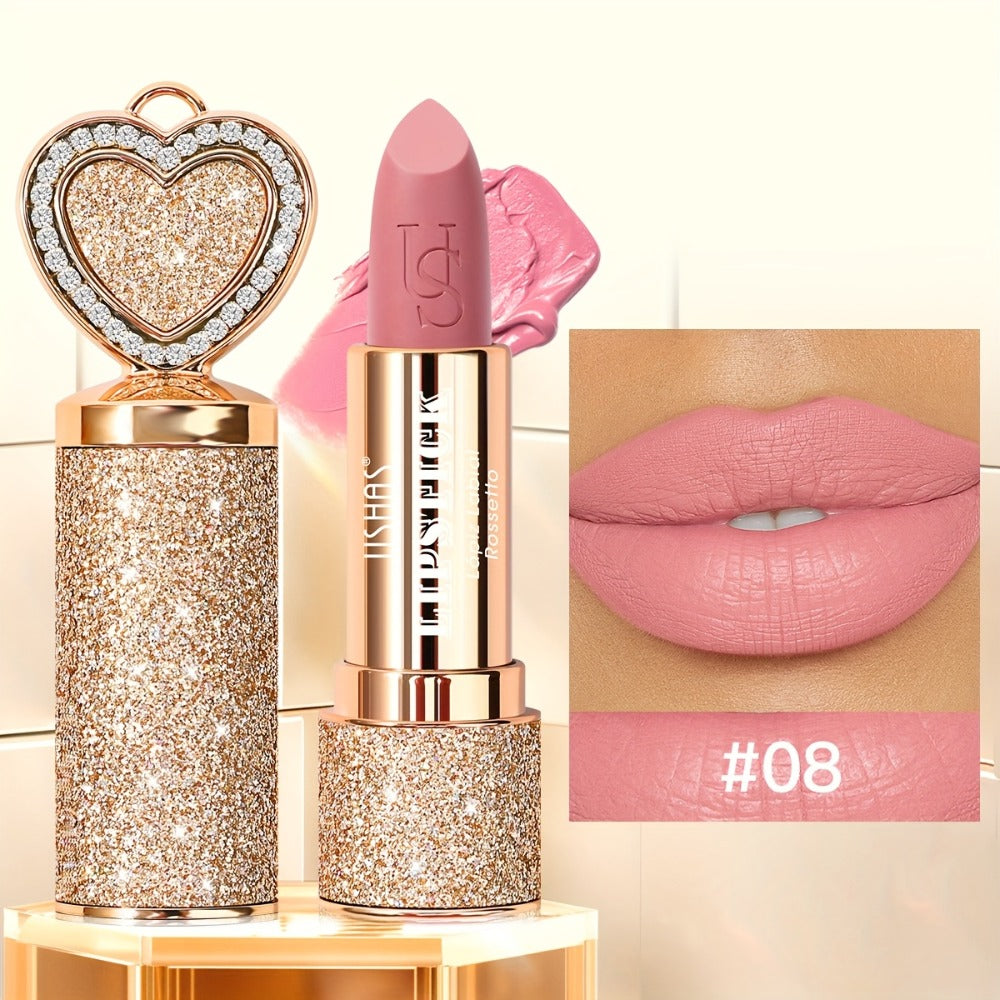 Matte Lipstick Heart-Shaped Design 24H Long-Lasting Velvet Finish – Transfer-Resistant Highly Pigmented Buildable Lip Color —