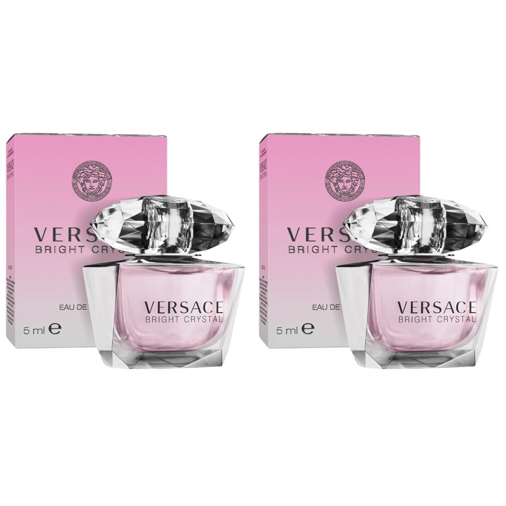 Versace Bright Crystal Eau de Toilette Mini Bottle Pair, Two 5ml Bottles with Faceted Clear Caps — image 1