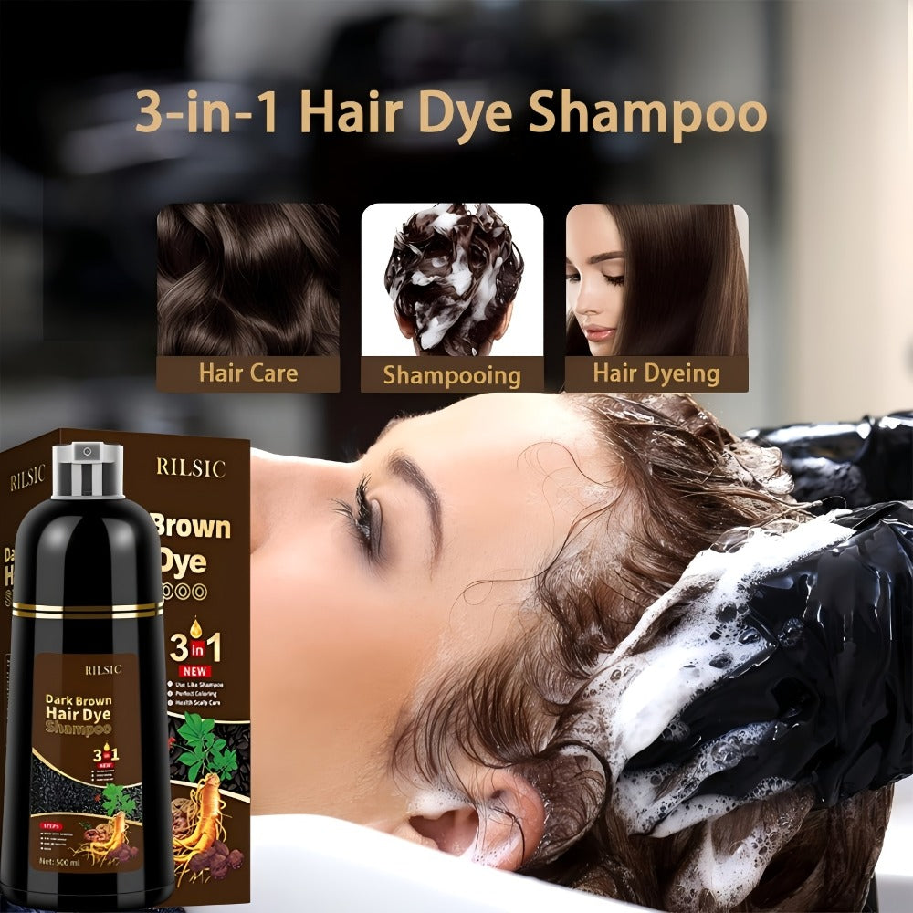 Hair Dye Shampoo, RILSIC 500ml Black 3-in-1 Single Bottle with Pump Dispenser for At-Home Color Application — image 9
