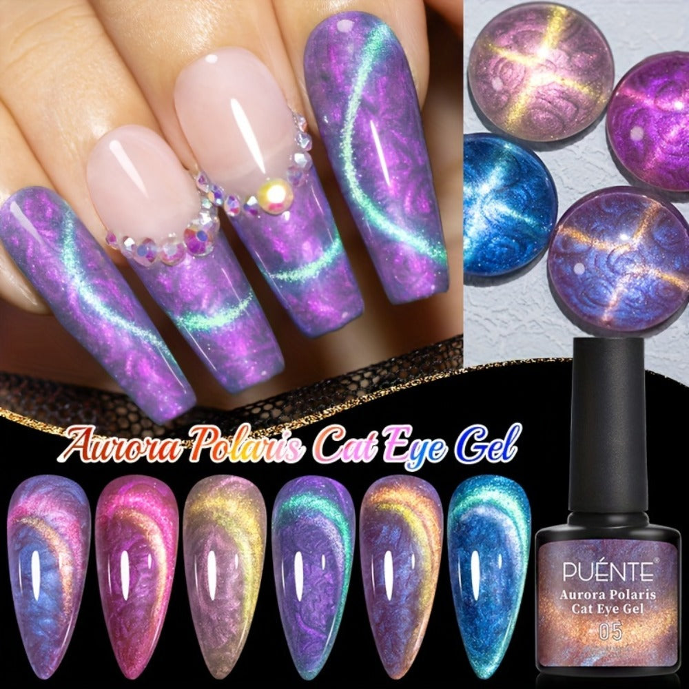 Gel Nail Polish 6-Piece 9D Aurora Magnetic Cat-Eye Set with Pearl-Shell Glitter Effect and UV/LED Soak-Off Cure — image 2