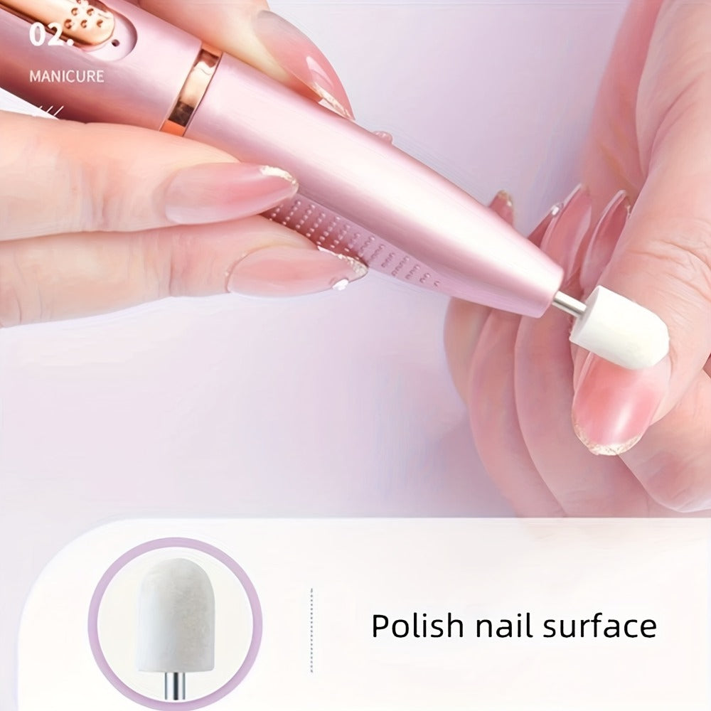Electric Nail Drill 11-Bit Variable Speed Pen Kit in Pink with Sanding Bands and Compact Controls — image 2