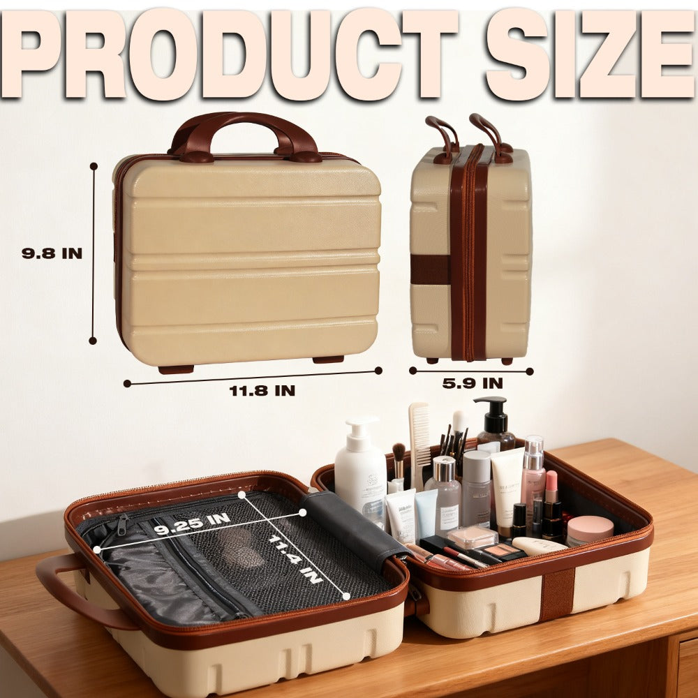 Hard Shell Makeup Travel Case Waterproof Pressure-Proof Portable Cosmetic Suitcase with Elastic Band Luggage Attachment Carry
