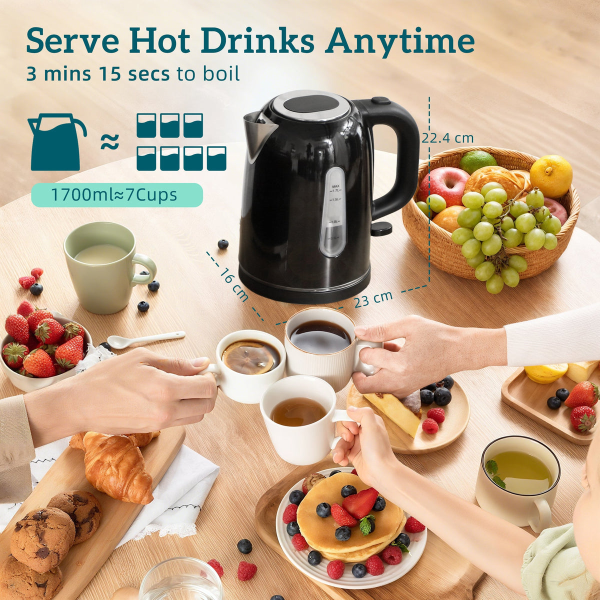 Simple Polished Toaster And Kettle Set - Black