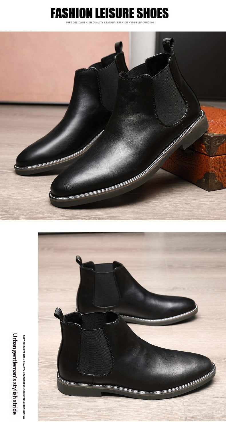Youth Pointed Ankle Boots Large Size Men's Leather Boots