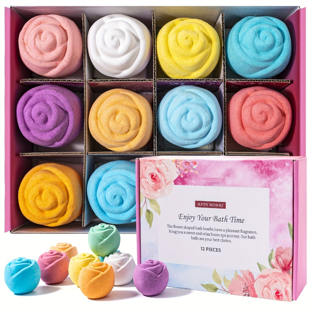 Bath Bombs, 12-Piece Shea Butter and Essential Oil Gift Set with Assorted Round Fizzers and Fragrance Labels — image 2