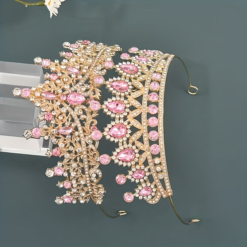 Pink Crystal-Look Crown and Tiara Two-Piece Costume Headwear Set with Hair Combs for Dress-Up — image 7