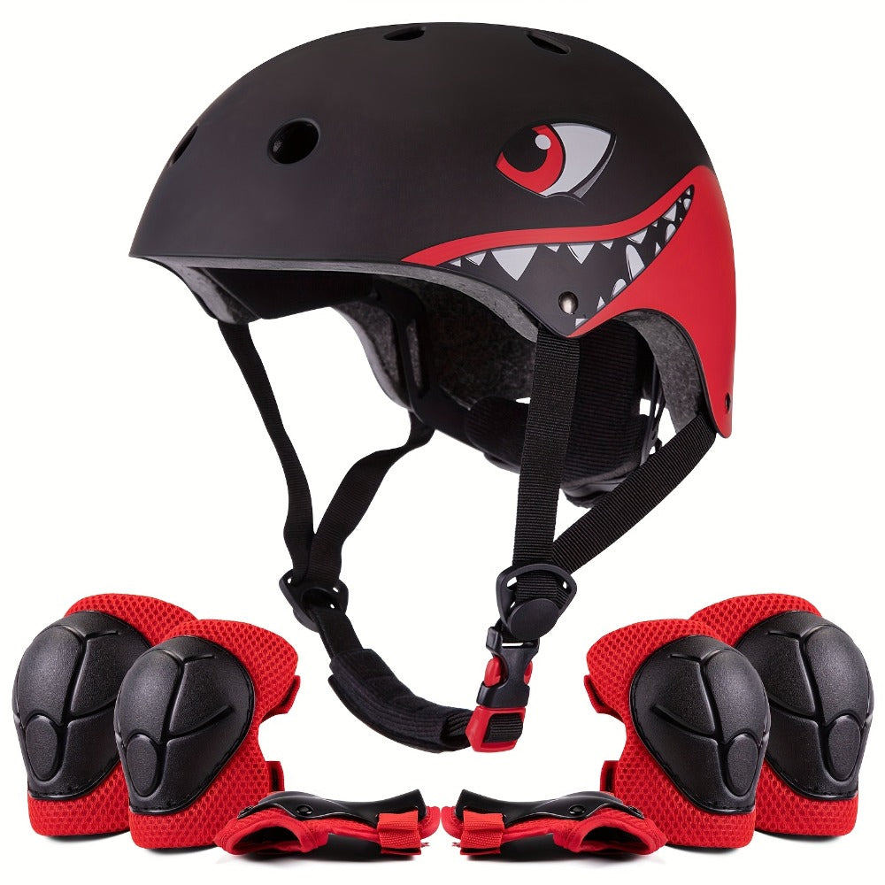 3D Shark Kids Bike Helmet with Knee and Elbow Pads Set, Ultra-Light 230g Adjustable Safety Helmet Ages 5+ — image 7