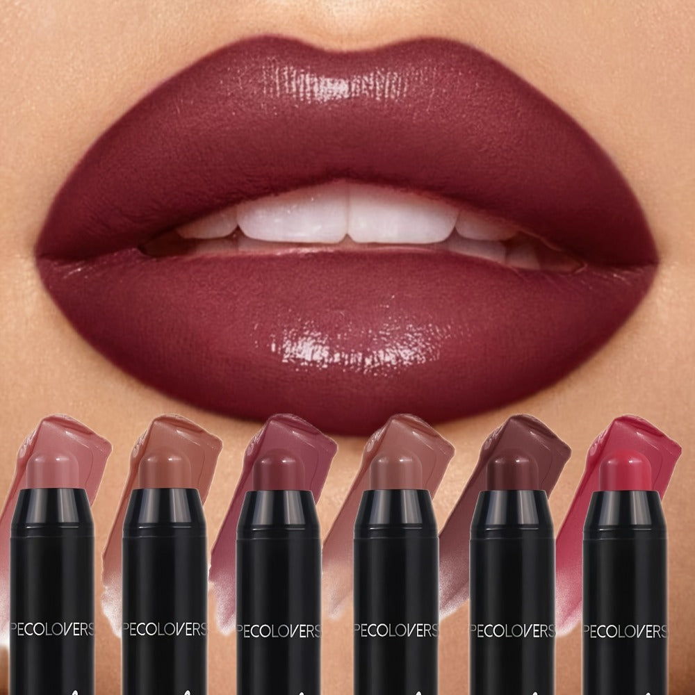 Lipstick Set, PECOLOVERS 6-Piece Cream Crayon Collection with Nude, Rose, Berry and Red Colors — image 1