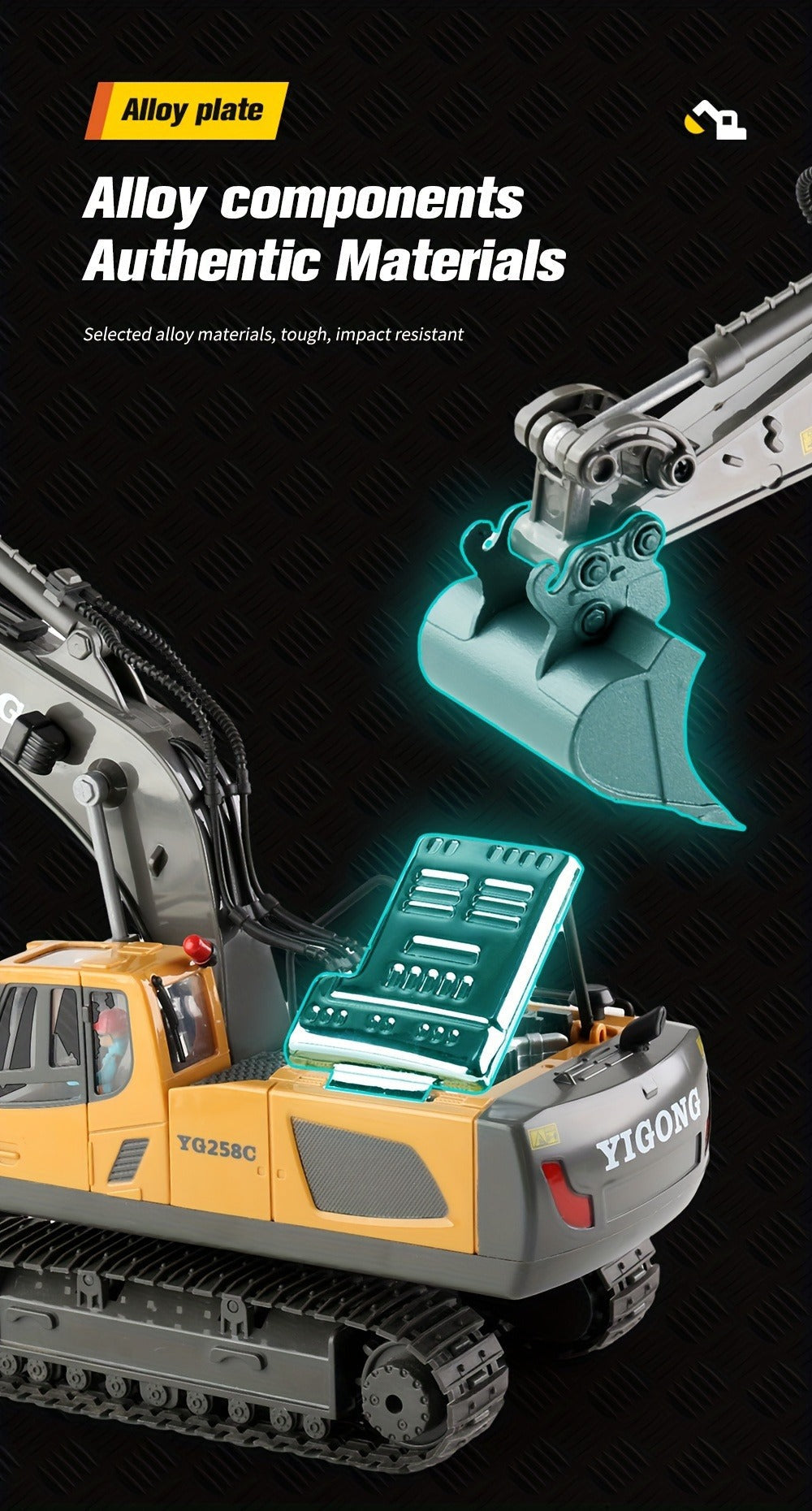 RC Bulldozer 1:24 Scale Alloy with 680° Rotation & Working Arm, 2.4GHz Remote Control Construction Vehicle for Kids — image 1