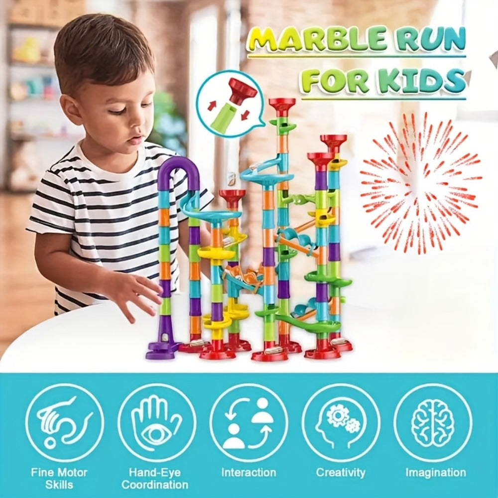 Marble Run Set Building Blocks for Kids 112/147pcs with Glass Marbles with the Listed Color, Size or Set Options for Everyday