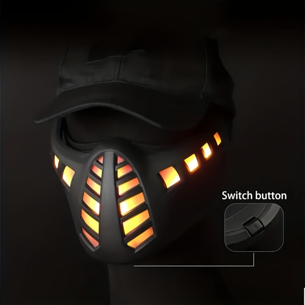 LED Commander Costume Mask with Amber Light Panels, Black Lower-Face Shell and Hood-Style Fabric Cover — image 2