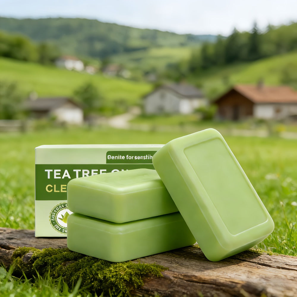 Tea Tree Bar Soap, Three-Pack of Green Plant-Essence-Labeled Bars for Face and Body Washing — image 1