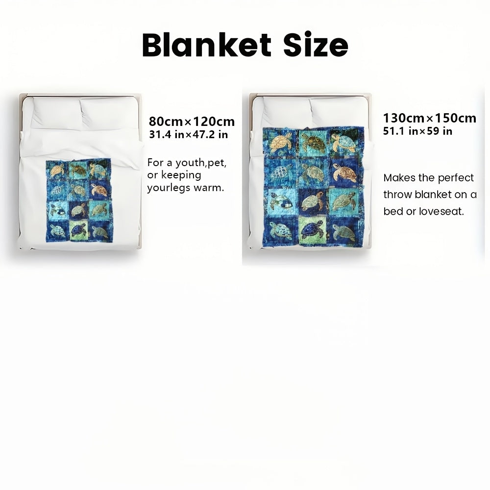 1pc Underwater Turtle Splicing Pattern Blanket- Home Furnishings Bedding Throw for Sofa Bed for Sofas, Beds and Everyday Home