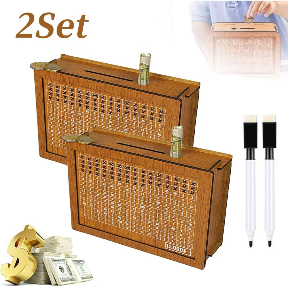 Wooden Savings Bank with Digital Counter 2-Pack, 7.87x5.7" Adult Coin Bank Holds $10, 000, Savings Goal Tracker Box — image 3