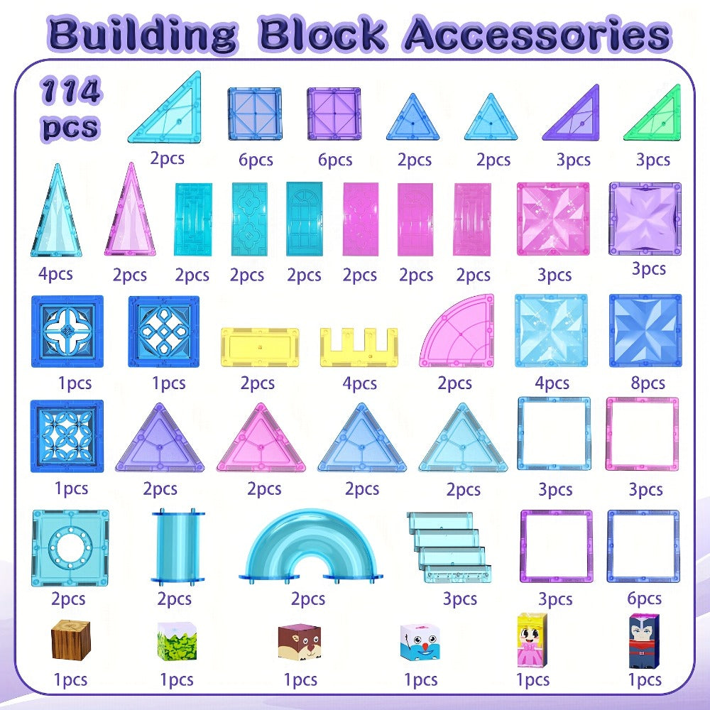 Magnetic Tiles 114-Piece Purple and Blue Ice Castle Building Set with Arches, Windows and Decorative Shapes — image 7