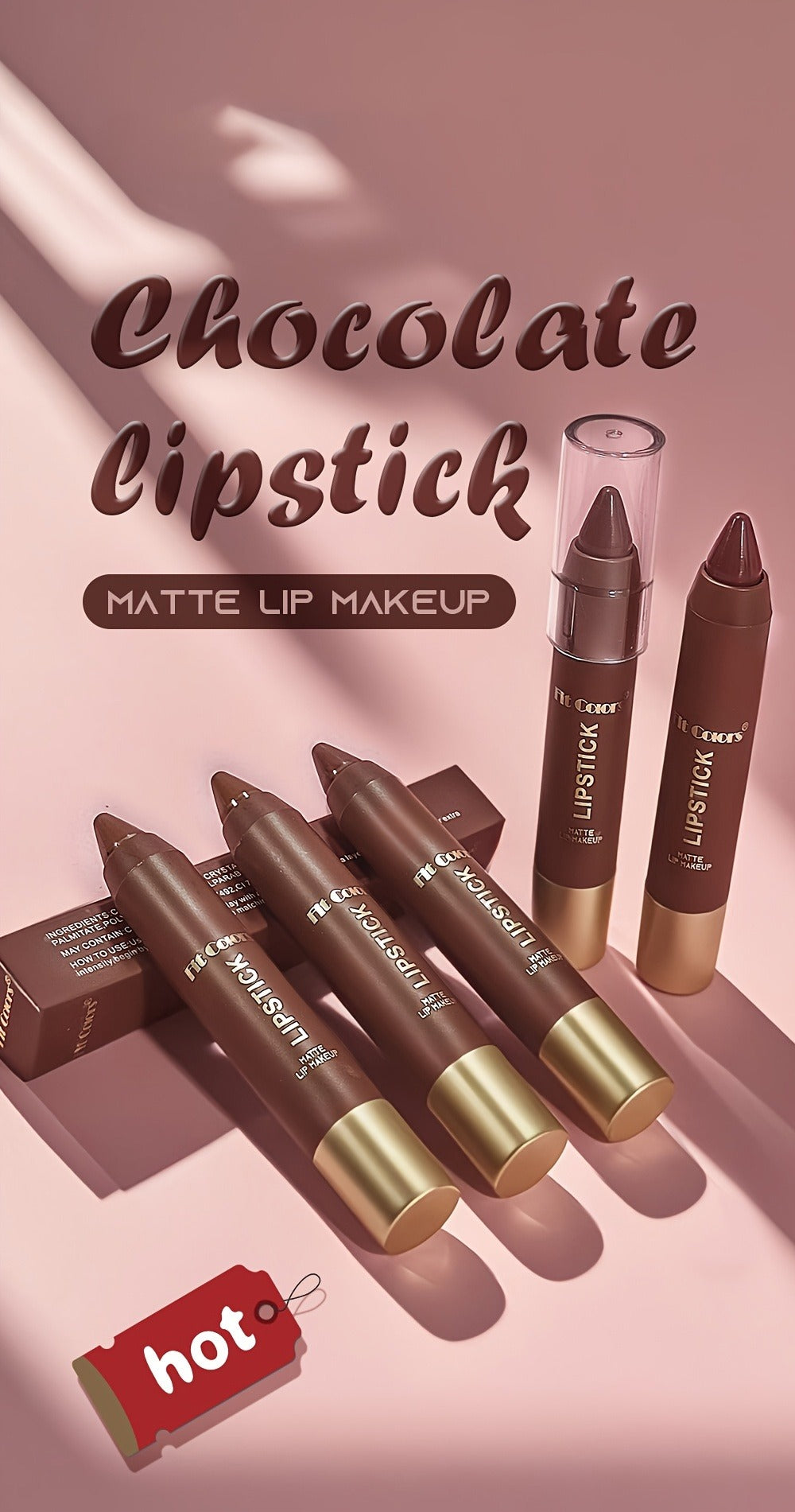 Lipstick Set, Fit Colors 6-Piece Matte Crayon Collection with Brown, Nude, Pink and Purple Colors — image 11