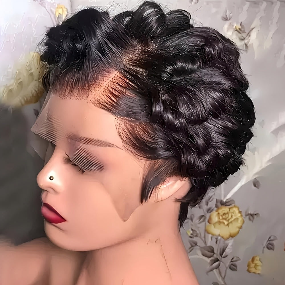 Pixie Cut Wig Human Hair 13x4 HD Lace Front Short Curly Body Wave Loose Deep Wave Finger Wave, for Home, Travel and Salon Hai