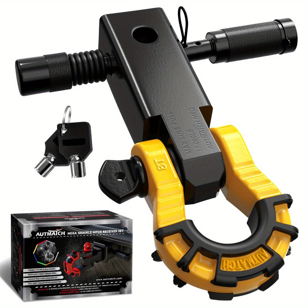 Shackle Hitch Receiver 2-Inch 68, 000 lb Break Strength with 3/4" D-Ring & 5/8" Hitch Lock Pin – Heavy Duty Drop Forged Steel