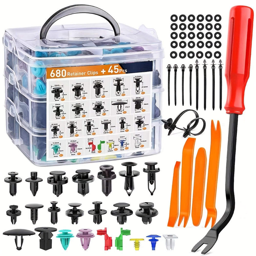 725-Piece Automotive Fastener Clip Kit – Body Push Pin Rivet Assortment for Bumper, Door Trim & Panel Removal Car Disassembly