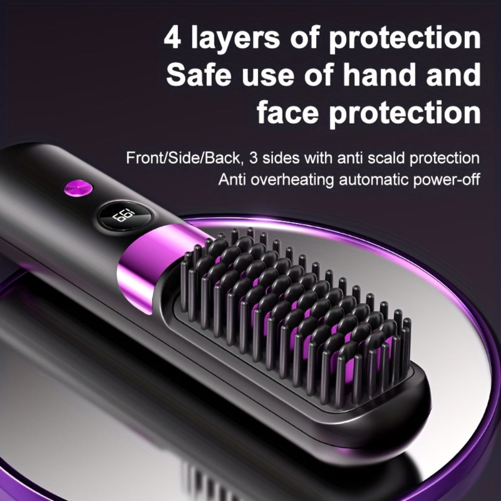Cordless Hair Straightening Brush USB Rechargeable Portable Heated Straightener Comb Mini, for Home, Travel and Salon Hair St