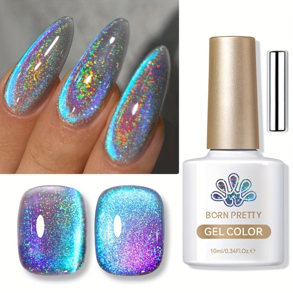 Gel Nail Polish in 10ml 9D Holographic Rainbow Cat-Eye with Magnetic Swirl and UV/LED Cure — image 1