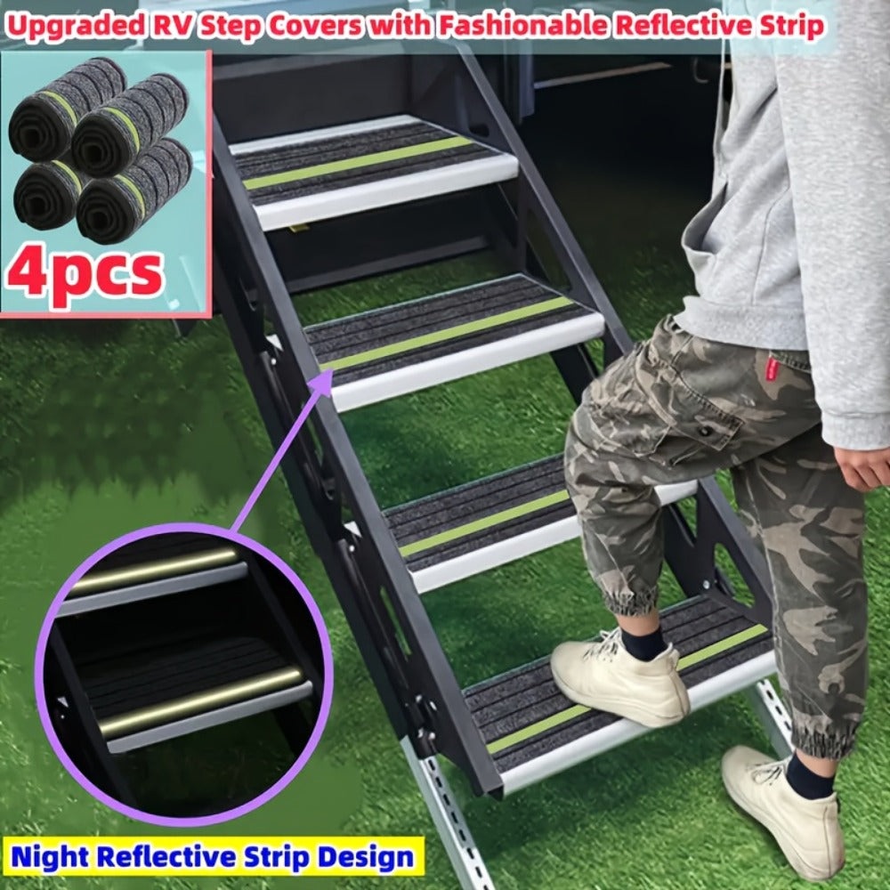 RV Step Covers Non-Slip Reflective – Durable Polyester Camping Rug Set for Travel Trailer, Motorhome & Outdoor Adventures, 2 