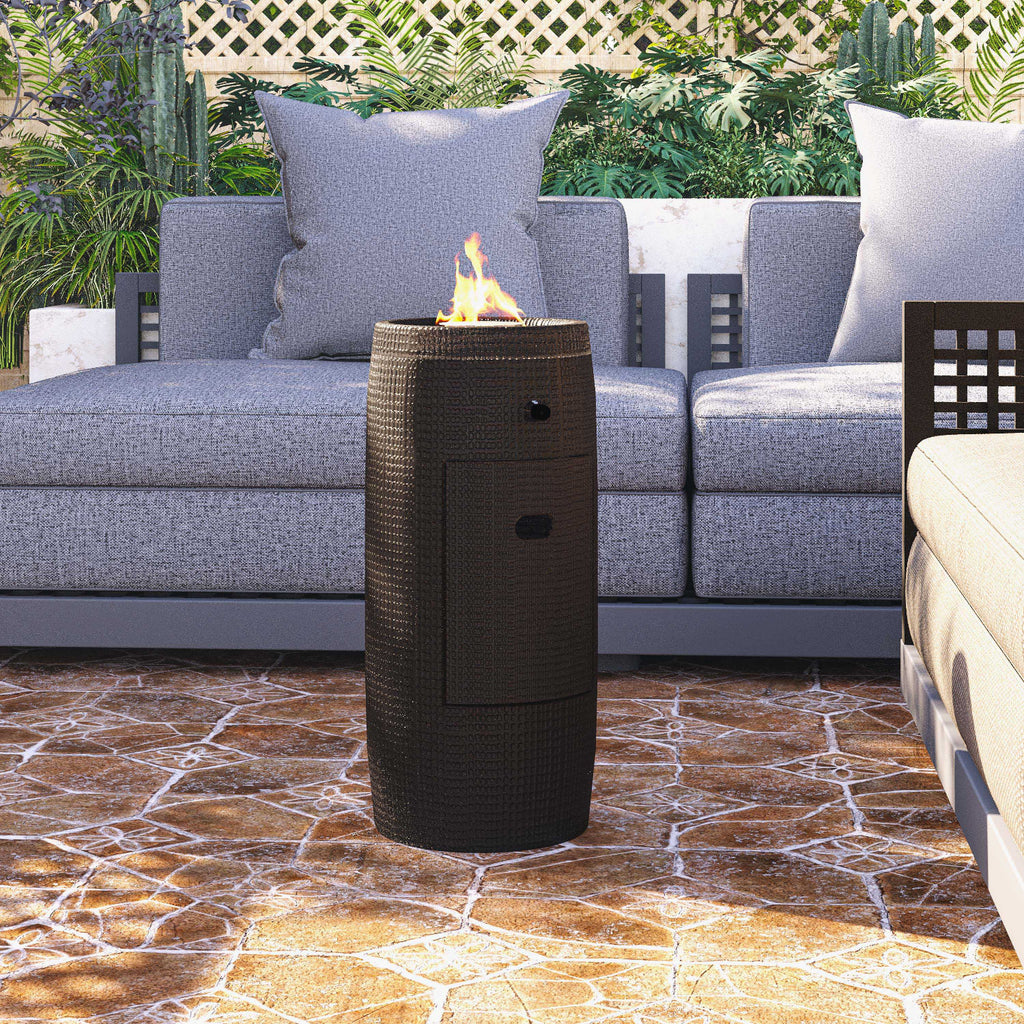 Propane Fire Pit Portable 11 Inch Outdoor 15000 BTU Self-Lighting Metal Concrete All-Weather Round Patio for Garden, Patio an