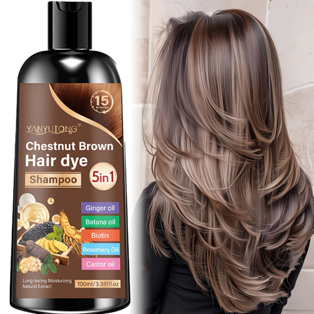 Hair Dye Shampoo, YANYUTONG 100ml 5-in-1 Bottle in Black, Brown or Chestnut Brown Options for Home Use — image 2