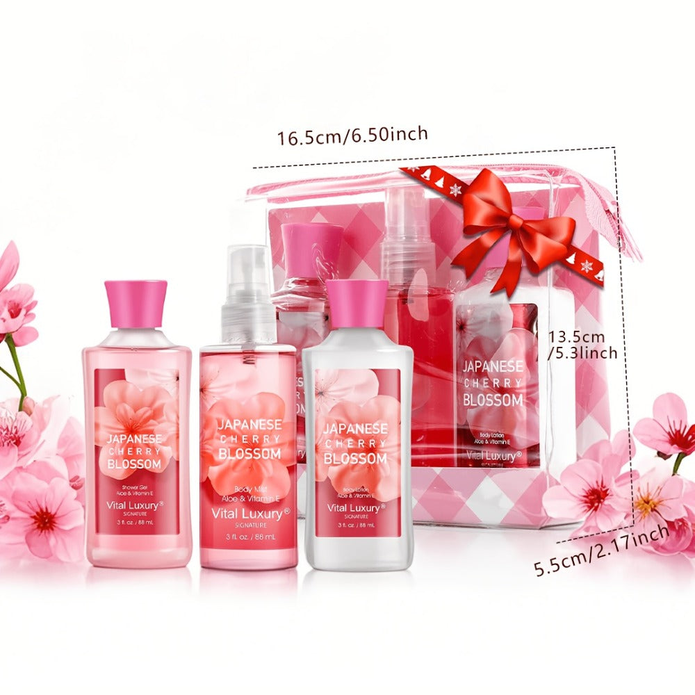 Bath Body Care Gift Set Shower Gel Body Lotion Body Mist Aloe Vera Vitamin E Glycerin Deep Moisturizing Fragrance Set for Wom
