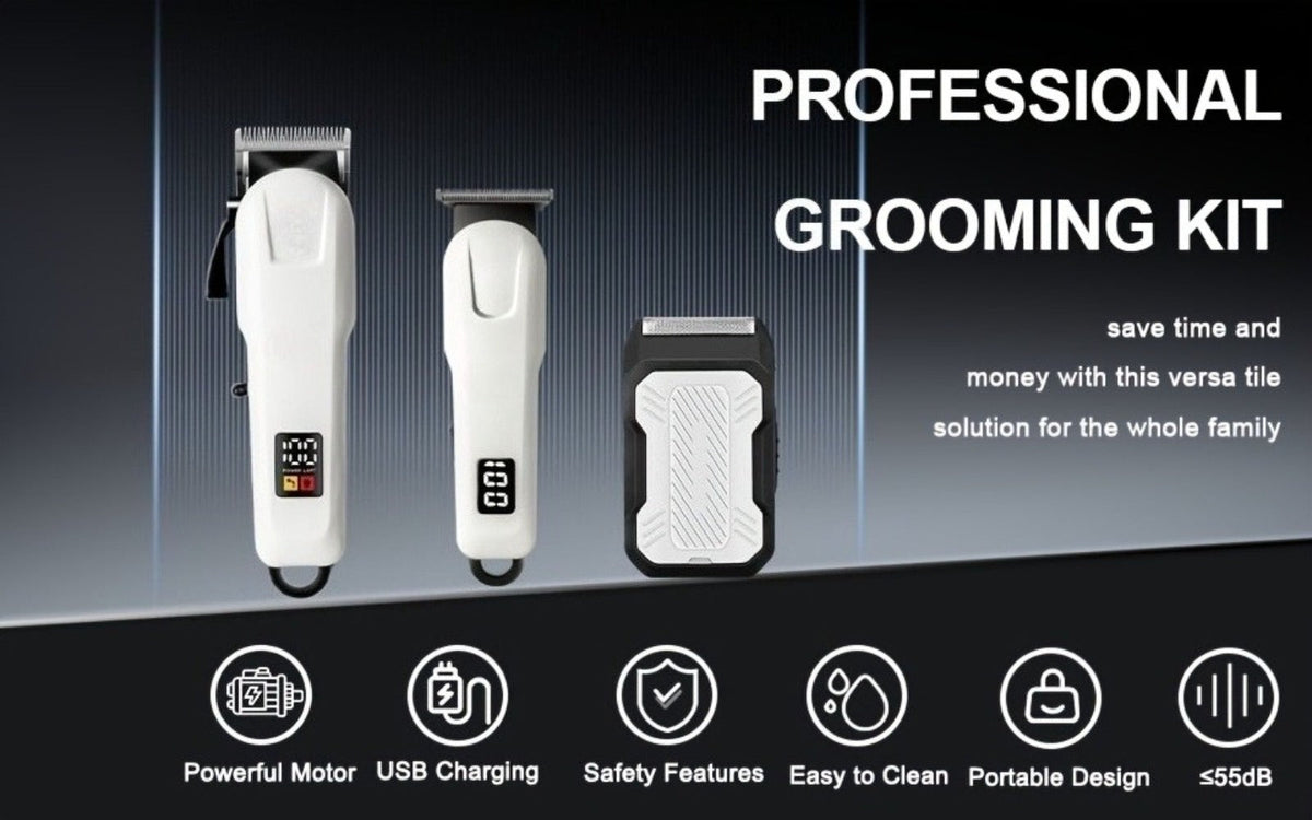 Cordless Hair Clipper Set for Men USB Rechargeable Electric Shaver with LED Display – Professional Grooming Kit 2 or 3 Piece 