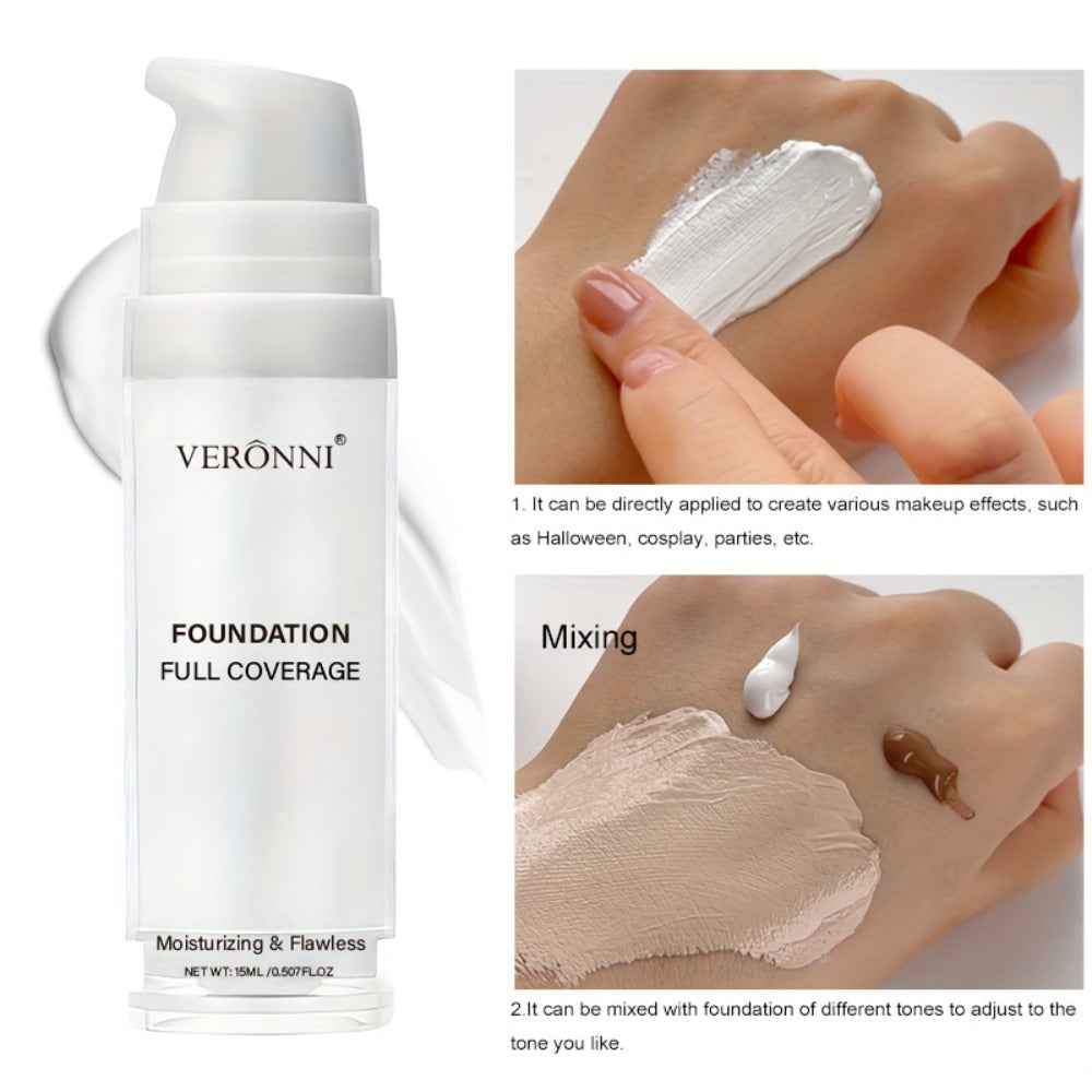 VERONNI White Matte Liquid Foundation Two-Bottle Set with Pump Dispensers and Full-Coverage Label — image 5