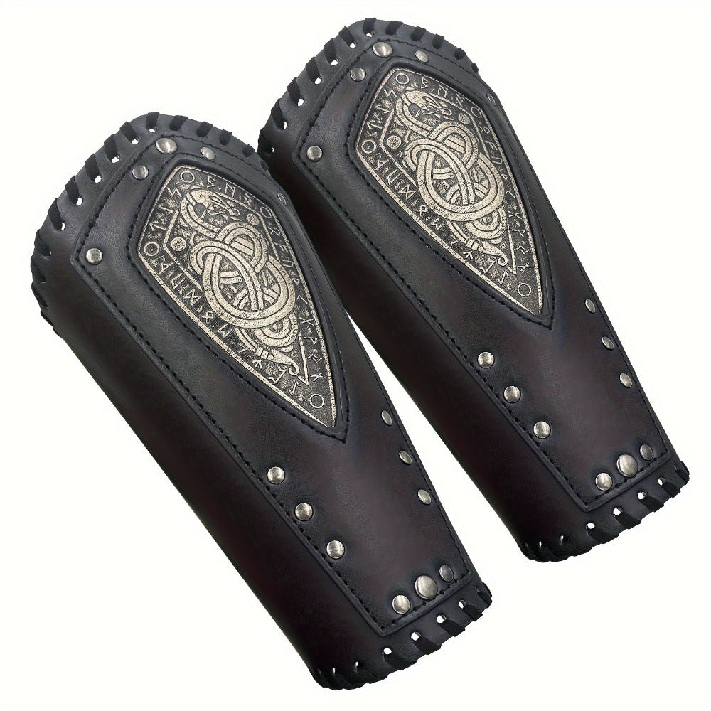 Viking Snake Wrist Guards 2-Pack Medieval Norse Leather Bracers, Nordic Retro Cosplay Props for Halloween LARP Renaissance Fa