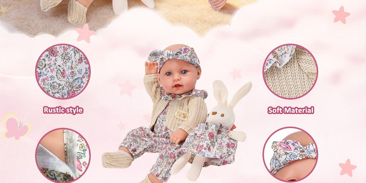 Floral Dress Baby Doll 12 Inch with Rabbit Plush Toy Gift Set, Realistic Vinyl Doll with Floral Outfit — image 15