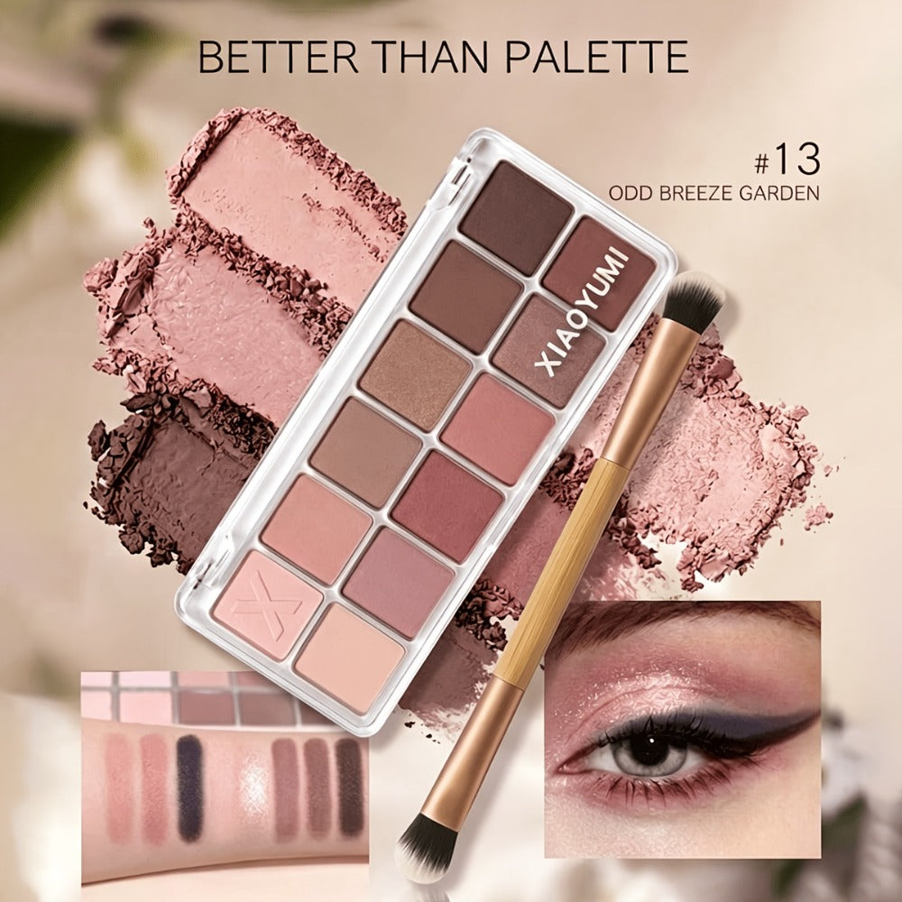 Eyeshadow Palette 12-Shade Neutral Pink and Brown Compact with Clear Lid and Brush Accessory — image 2